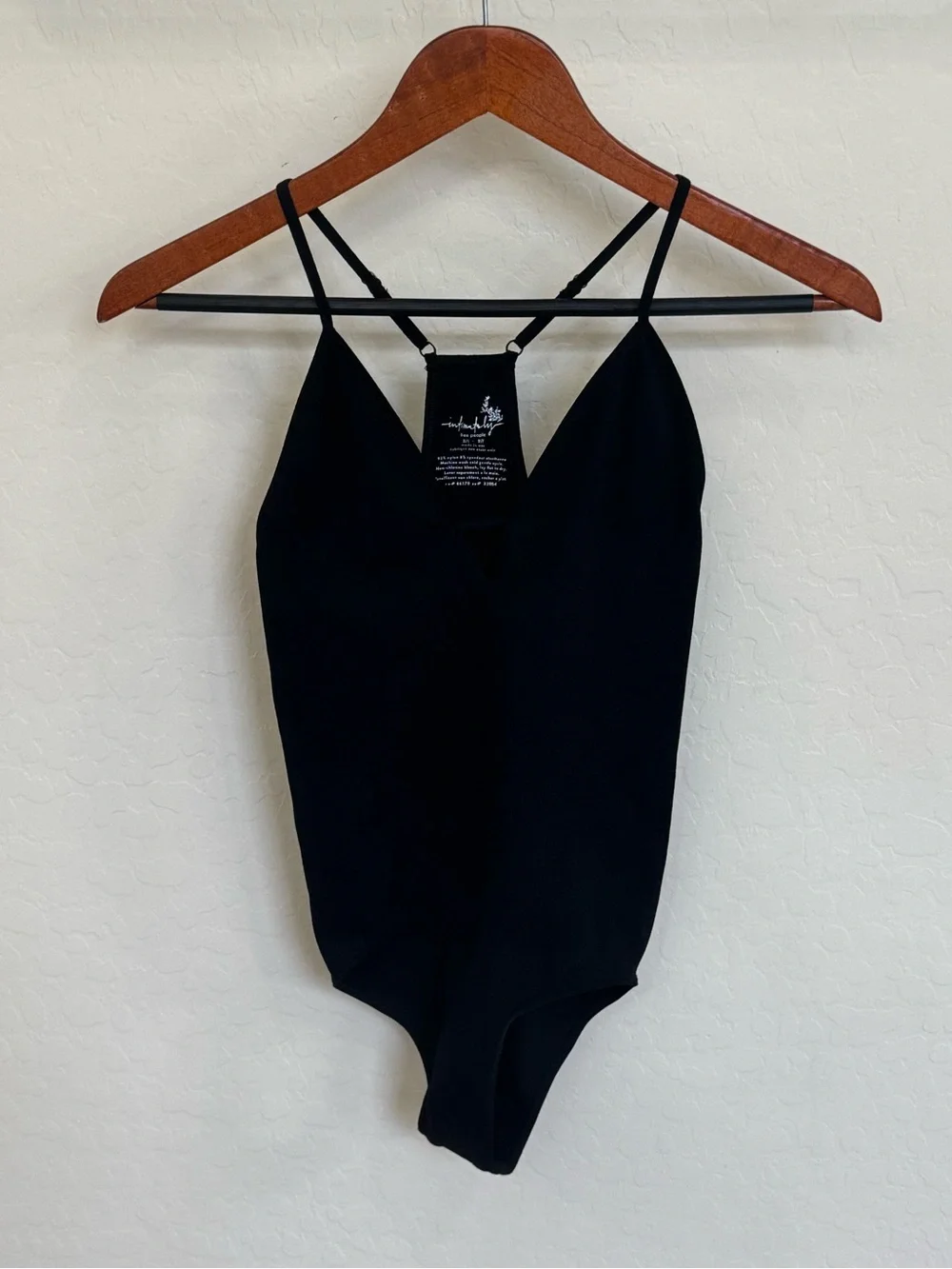 NWOT Free People Intimately Move Along Black Deep V Ribbed Bodysuit XS/S